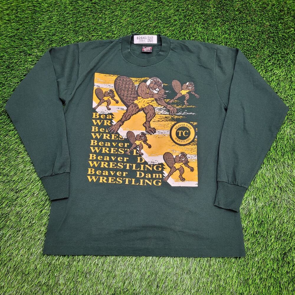 Vintage 80s Beaver-Dam Wrestling Shirt M/L 21x26 Green